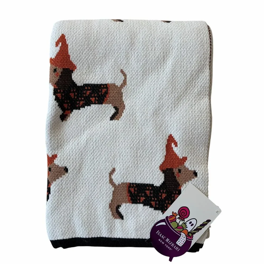 Isaac Mizrahi Dachschund Throw 50x70 Cute Halloween Dog Blanket NEW
